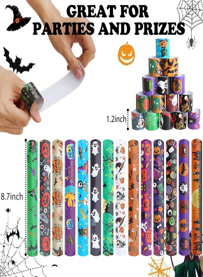WIQEDOHA 120 Pcs Friendship Bracelets Halloween Slap Bracelets Party Favors for Kids - 60 Different Design Bracelets Halloween Party Supplies and Decorations Snap Bracelets with Halloween Classies Pattern - Image 3